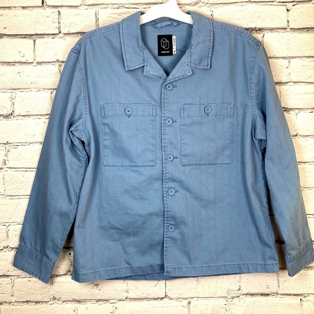 Original Use Striped Denim Shirt Jacket size Medium Mens Shacket Field Jacket